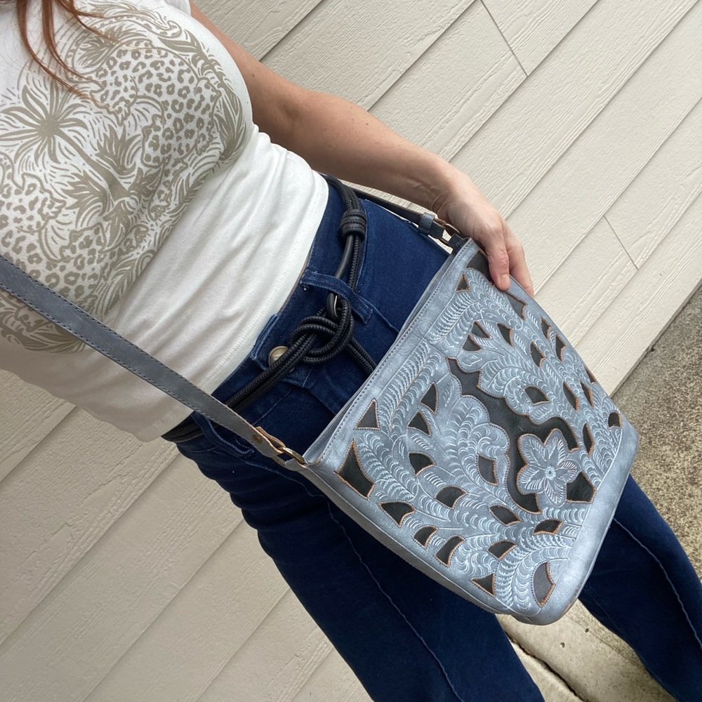 Elegant Gray Floral Cutout Shoulder Bag